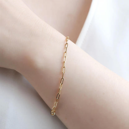 18K Paperclip Chain Bracelet, Minimalist Link Bracelet, No Plating or Coating, Stacking Bracelet for Women, Graduation Gift. Luxury Jewelry