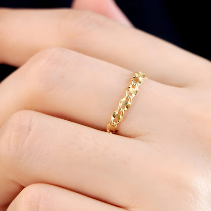 18K Solid Gold Chain Ring, No Plating or Coating. Twist Eclair Chain. Stackable Rings. Dainty Interlocking Link Ring. Minimal Luxury Ring