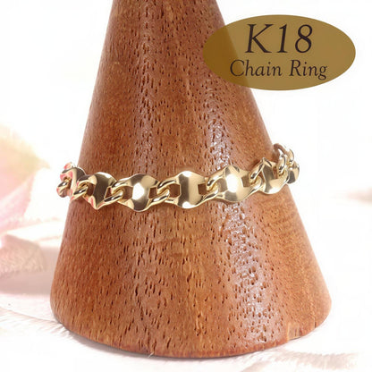 18K Solid Gold Chain Ring, No Plating or Coating. Twist Eclair Chain. Stackable Rings. Dainty Interlocking Link Ring. Minimal Luxury Ring