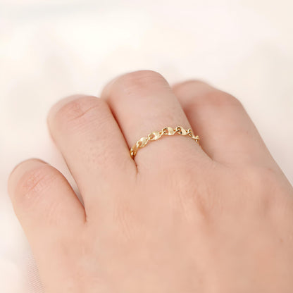 18K Solid Gold Chain Ring, No Plating or Coating. Twist Eclair Chain. Stackable Rings. Dainty Interlocking Link Ring. Minimal Luxury Ring