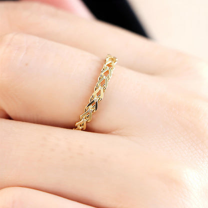 18K Yellow Gold Foxtail Chain Ring, No Plating or Coating, Dainty Stackable Gold Ring, Minimalist Jewelry Gift for Her. Luxury Ring for Wife