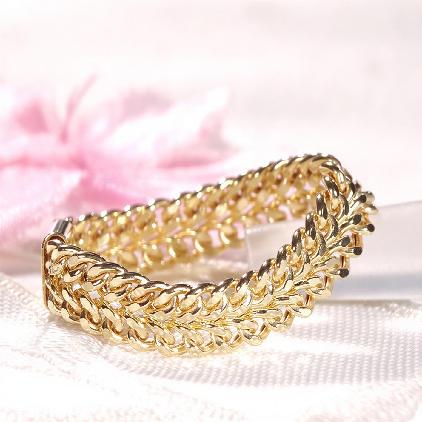 18K Gold Cuban Chain Ring, No Plating or Coating, Flexible Two Row Curb Chain Ring, Unisex Band. Stackable Ring. Luxury Rings for Her