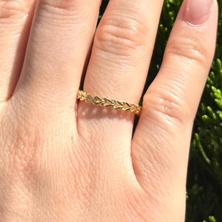 18K Yellow Gold Foxtail Chain Ring, No Plating or Coating, Dainty Stackable Gold Ring, Minimalist Jewelry Gift for Her. Luxury Ring for Wife
