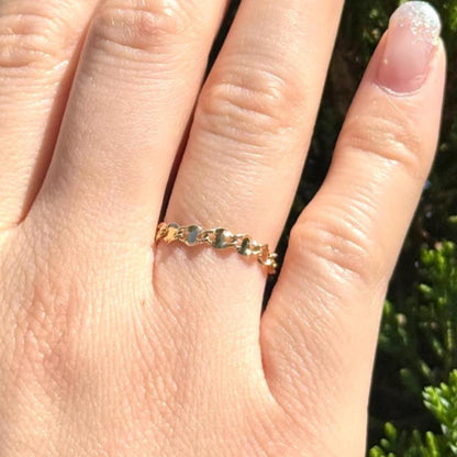 18K Solid Gold Chain Ring, No Plating or Coating. Twist Eclair Chain. Stackable Rings. Dainty Interlocking Link Ring. Minimal Luxury Ring