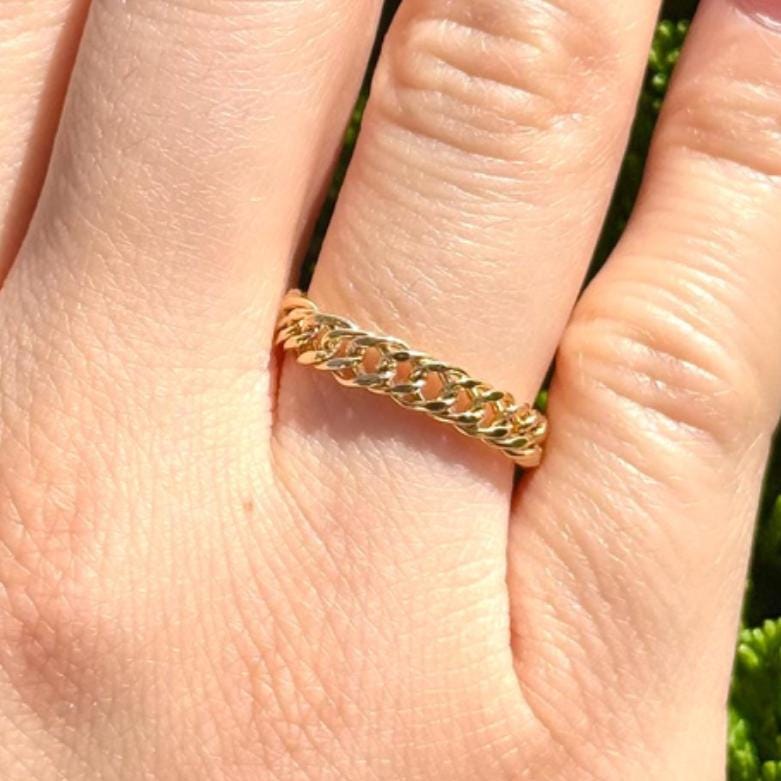 18K Cuban Chain Link Ring, Minimalist Statement Ring, Birthday Jewelry For Her. Stackable Gold Rings, Luxury Ring. Long Lasting - no plating