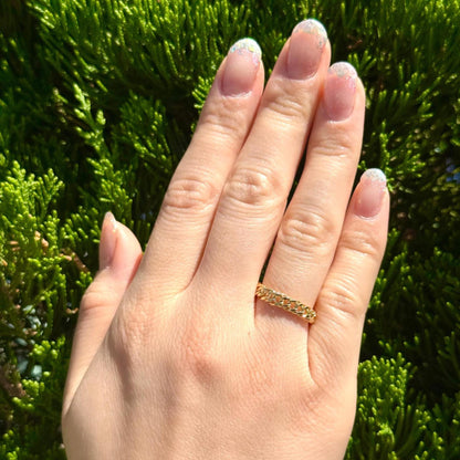 18K Cuban Chain Link Ring, Minimalist Statement Ring, Birthday Jewelry For Her. Stackable Gold Rings, Luxury Ring. Long Lasting - no plating