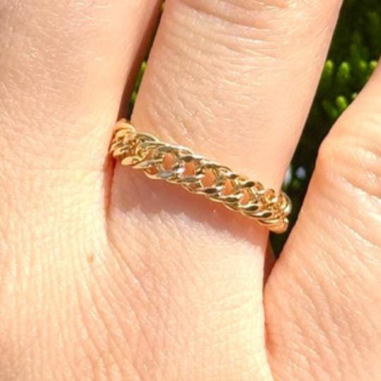 18K Cuban Chain Link Ring, Minimalist Statement Ring, Birthday Jewelry For Her. Stackable Gold Rings, Luxury Ring. Long Lasting - no plating