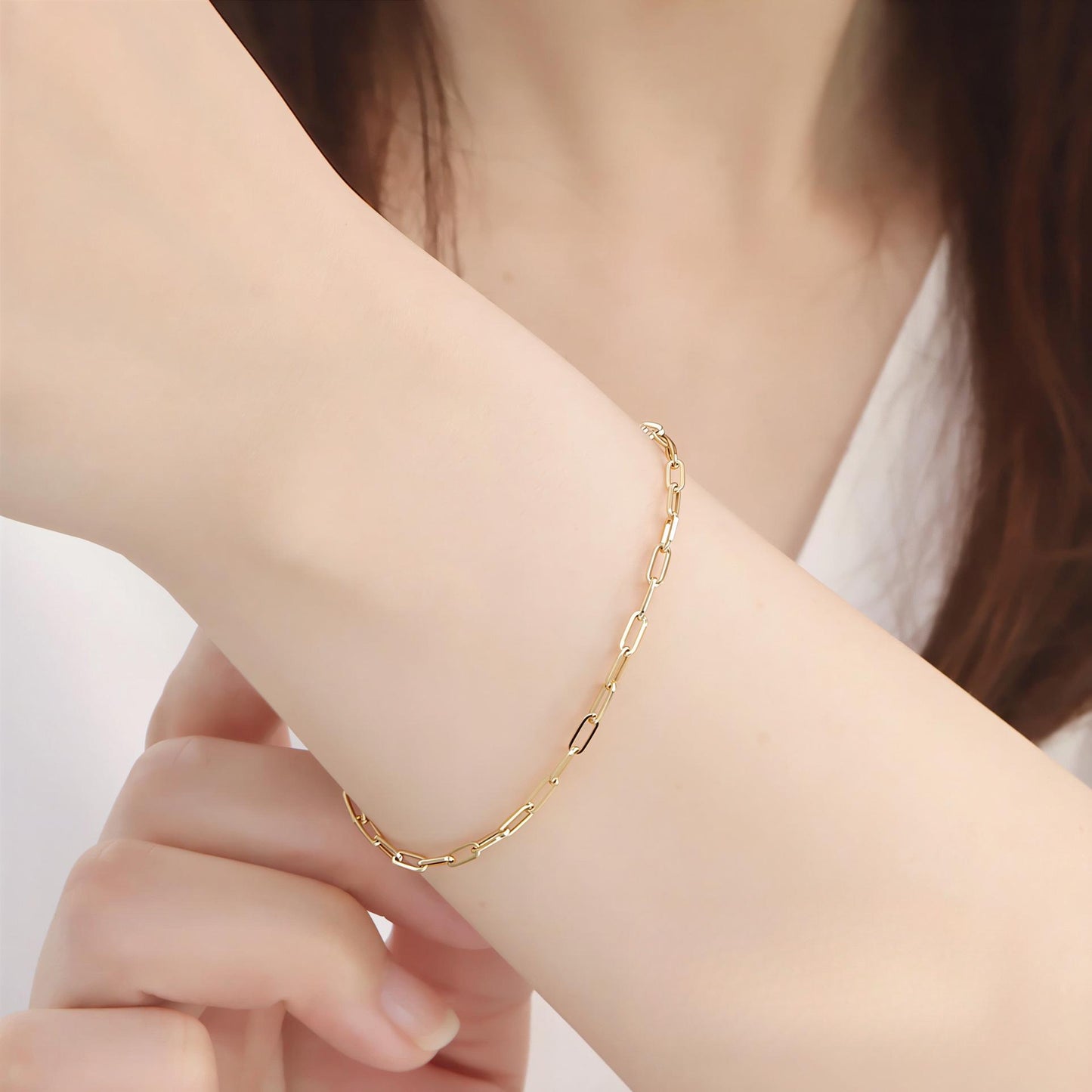 18K Paperclip Chain Bracelet, Minimalist Link Bracelet, No Plating or Coating, Stacking Bracelet for Women, Graduation Gift. Luxury Jewelry