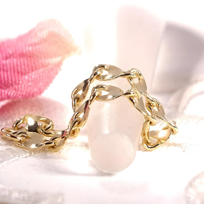 18K Solid Gold Chain Ring, No Plating or Coating. Twist Eclair Chain. Stackable Rings. Dainty Interlocking Link Ring. Minimal Luxury Ring