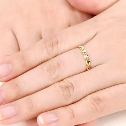 18K Solid Gold Chain Ring, No Plating or Coating. Twist Eclair Chain. Stackable Rings. Dainty Interlocking Link Ring. Minimal Luxury Ring