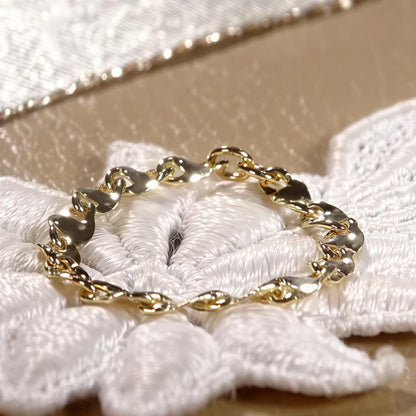 18K Solid Gold Chain Ring, No Plating or Coating. Twist Eclair Chain. Stackable Rings. Dainty Interlocking Link Ring. Minimal Luxury Ring