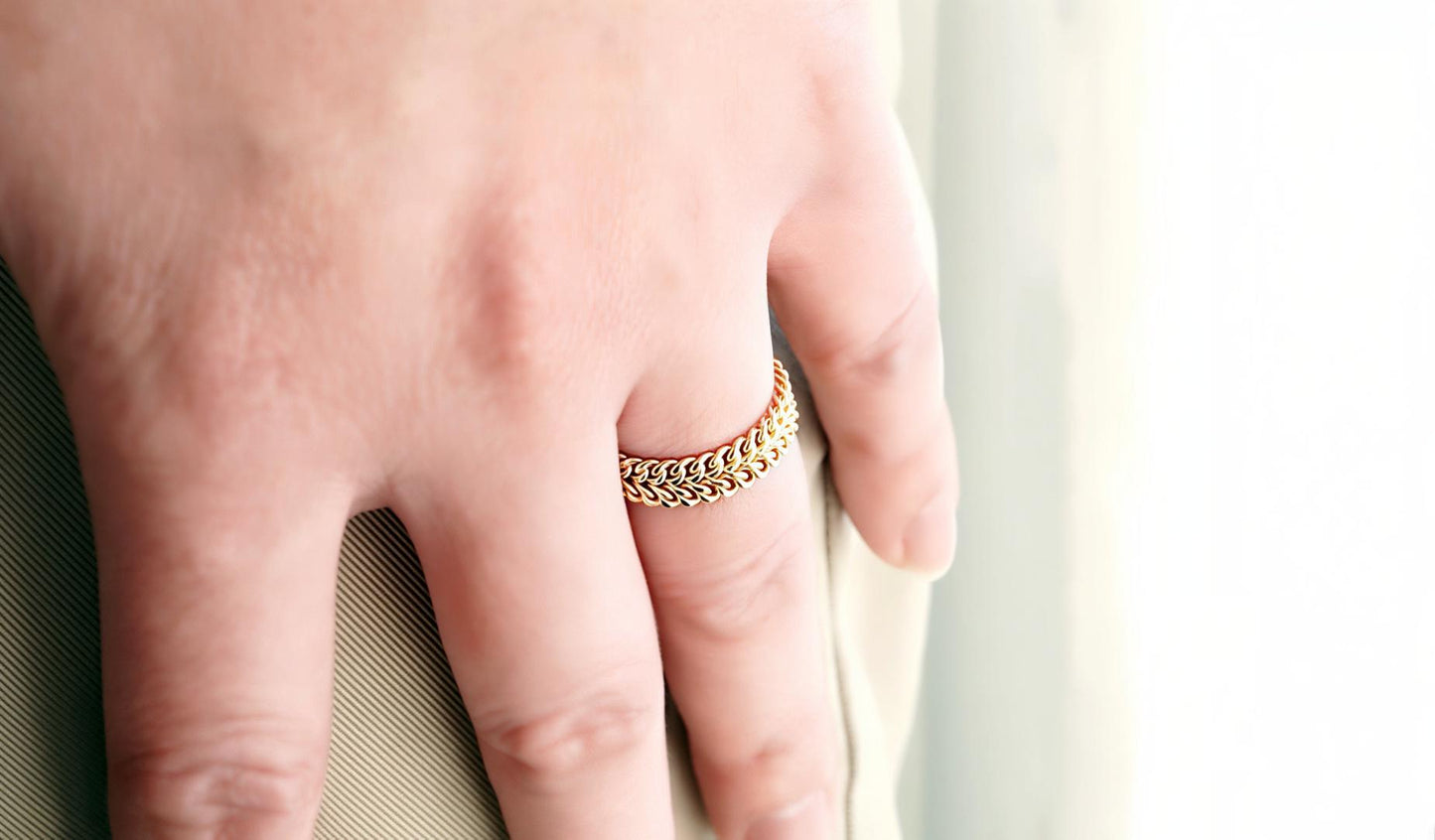 18K Gold Cuban Chain Ring, No Plating or Coating, Flexible Two Row Curb Chain Ring, Unisex Band. Stackable Ring. Luxury Rings for Her