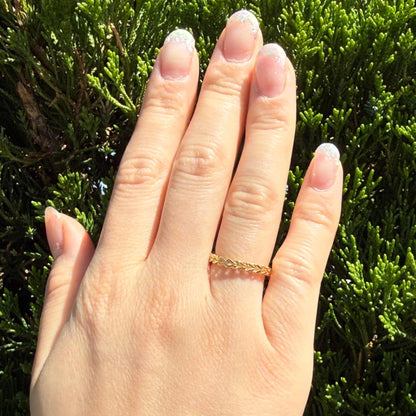 18K Yellow Gold Foxtail Chain Ring, No Plating or Coating, Dainty Stackable Gold Ring, Minimalist Jewelry Gift for Her. Luxury Ring for Wife
