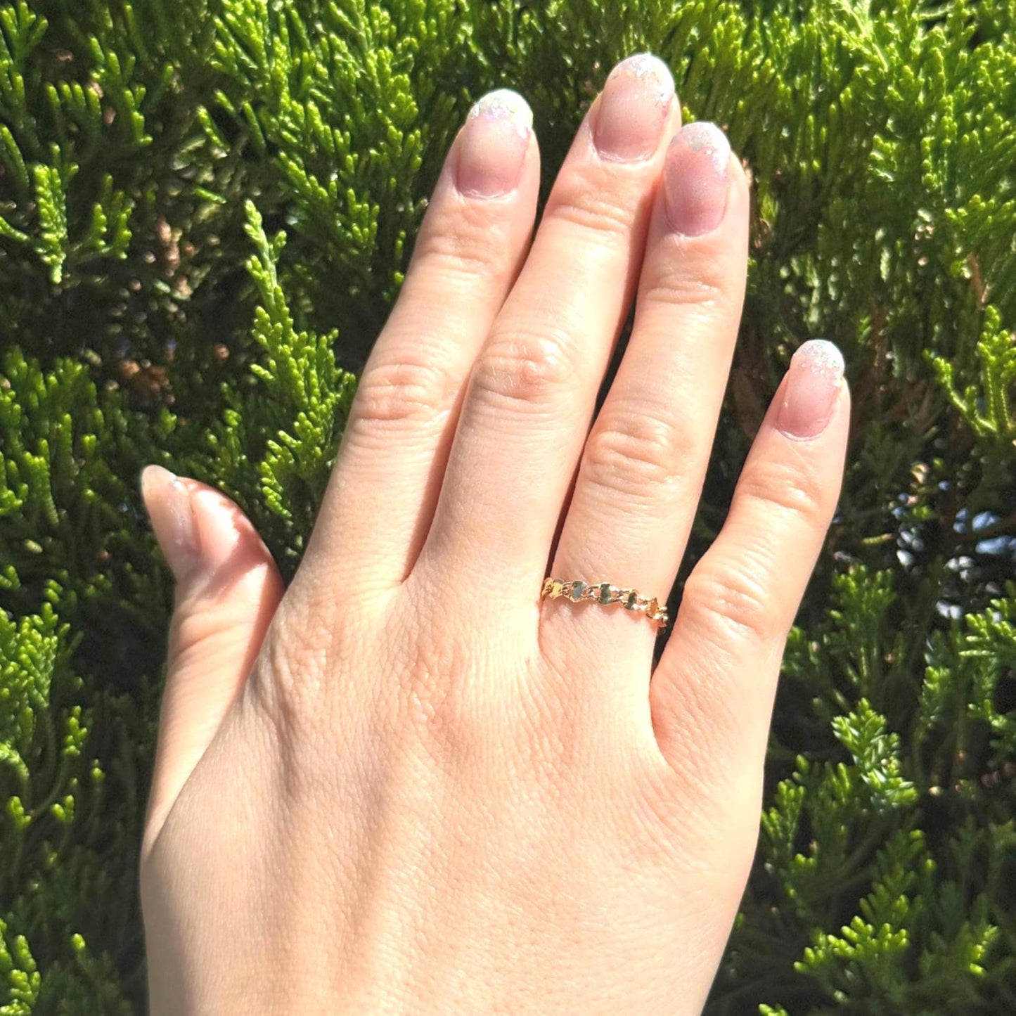 18K Solid Gold Chain Ring, No Plating or Coating. Twist Eclair Chain. Stackable Rings. Dainty Interlocking Link Ring. Minimal Luxury Ring