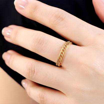 18K Cuban Chain Link Ring, Minimalist Statement Ring, Birthday Jewelry For Her. Stackable Gold Rings, Luxury Ring. Long Lasting - no plating