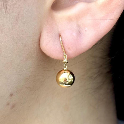 18K Yellow Gold Sphere Hook Earrings, No Plating or Coating, Minimal Dangle Jewelry For Her. Graduation Gift For Her. Ball Drop Studs