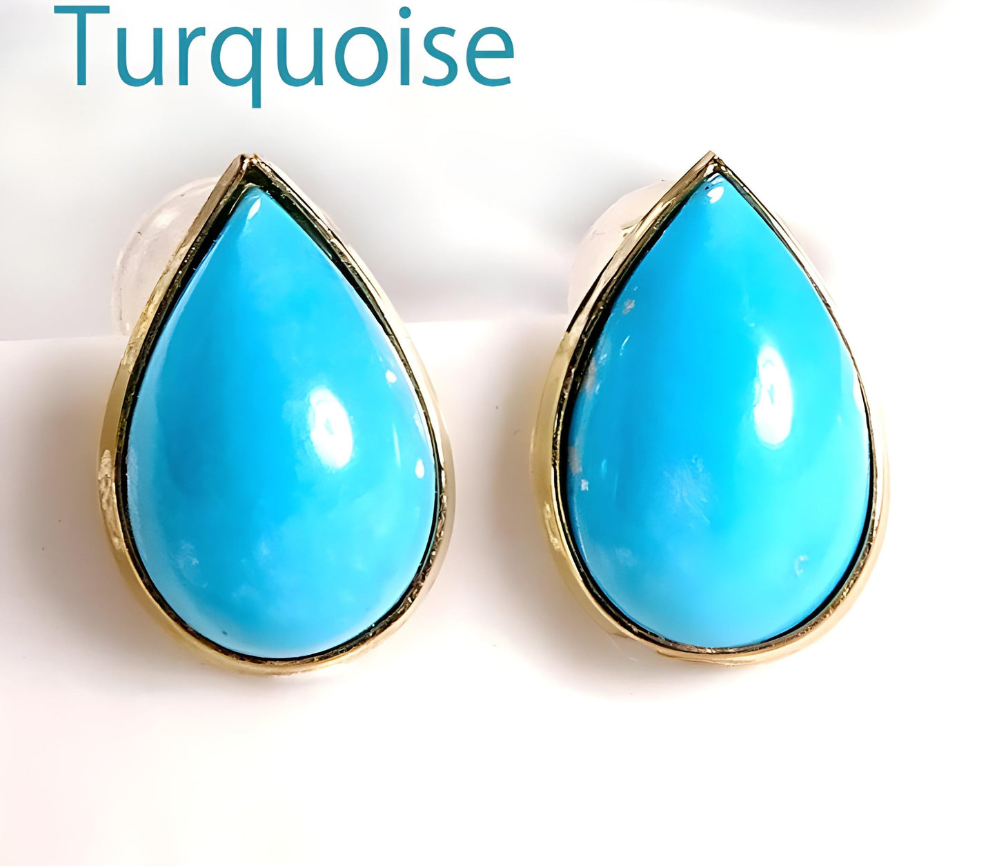 18K Natural Turquoise Stud Earrings, Teardrop Shape. Vibrant Blue Gemstone Studs, Chic Fine Jewelry. December Birthstone Jewelry. Solid Gold