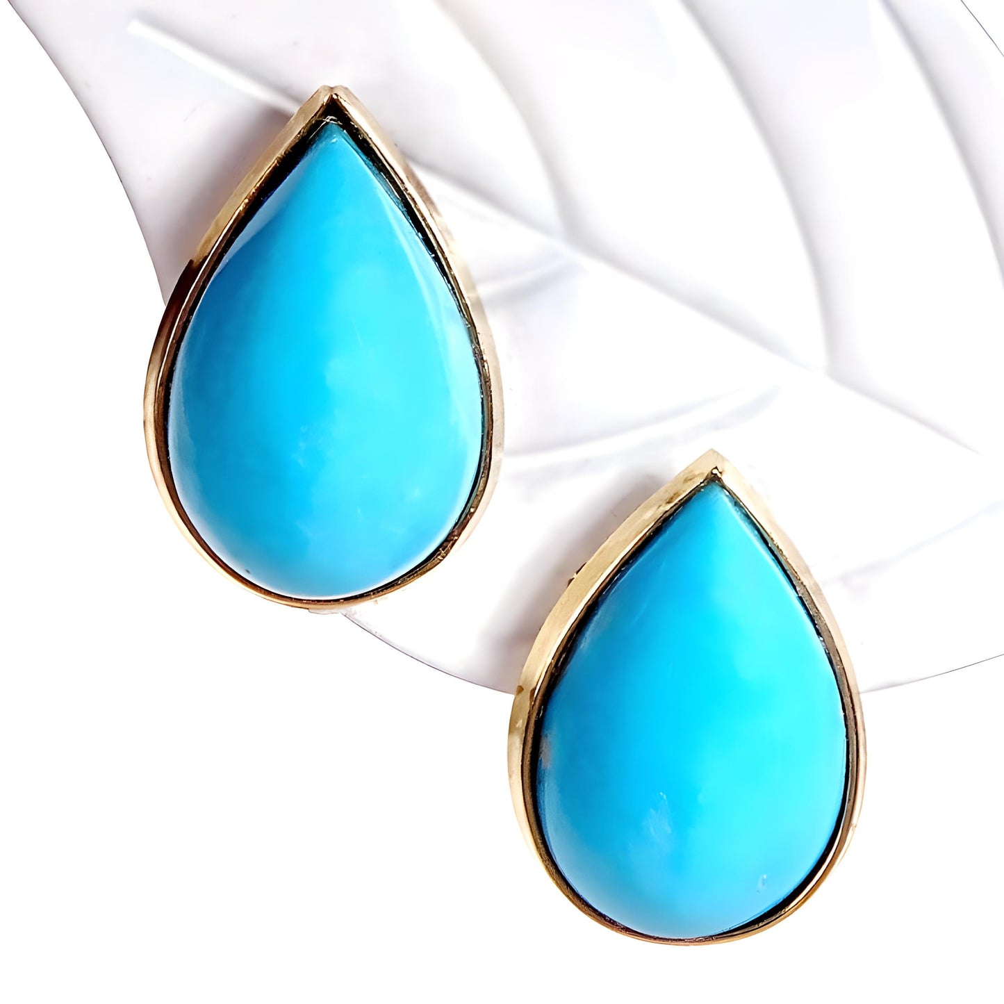 18K Natural Turquoise Stud Earrings, Teardrop Shape. Vibrant Blue Gemstone Studs, Chic Fine Jewelry. December Birthstone Jewelry. Solid Gold