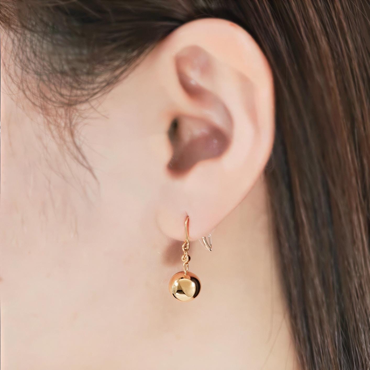 18K Yellow Gold Sphere Hook Earrings, No Plating or Coating, Minimal Dangle Jewelry For Her. Graduation Gift For Her. Ball Drop Studs