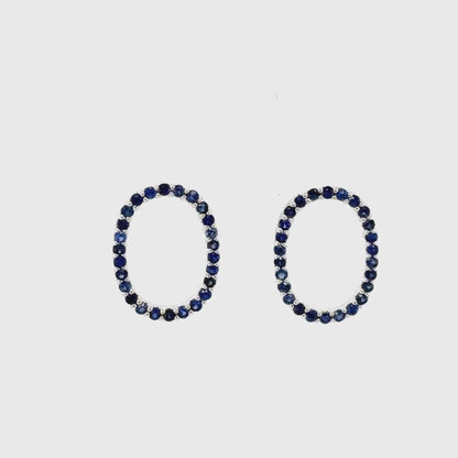 Oval Tennis Gold Blue Sapphire Earrings