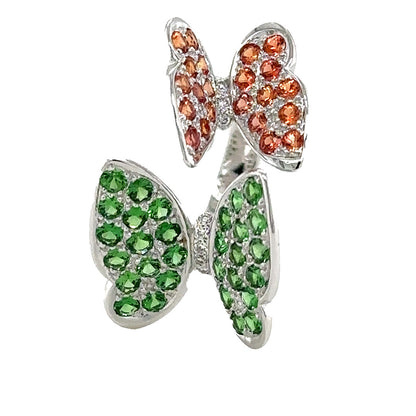 Exquisite Mandarin and Tsavorite Garnet Ring with Butterfly Accents