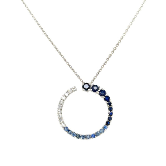 Blue Sapphire Infinity Ombré Pendant - Circular design with gradation of blue sapphires and diamonds in 18k white gold.