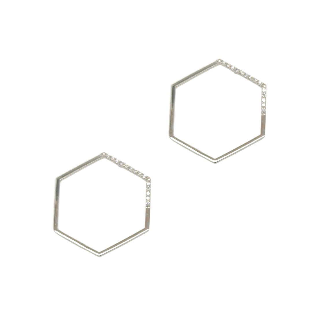 Hexagon Brilliance Earrings - Elegant 18k white gold earrings with diamond accents