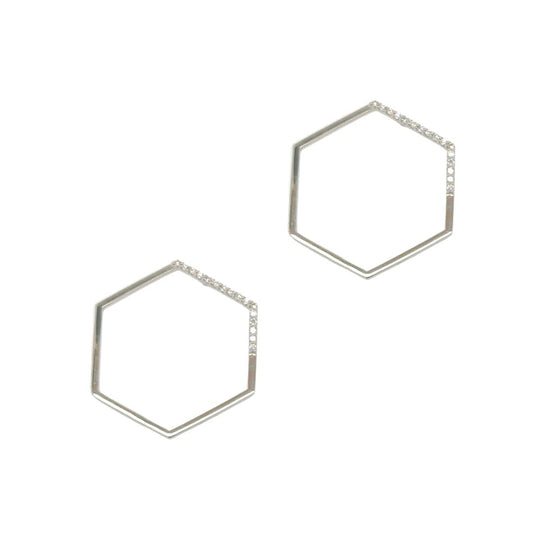 Hexagon Brilliance Earrings - Elegant 18k white gold earrings with diamond accents
