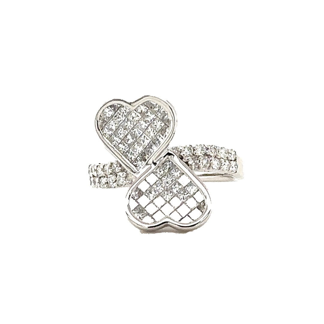 Enchanting Toi et Moi Ring with Two Hearts and Diamonds