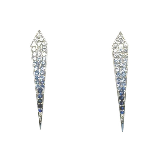 Ombré Sharp Stud Earrings - 18k White Gold with Blue Sapphire and Diamond Cascade