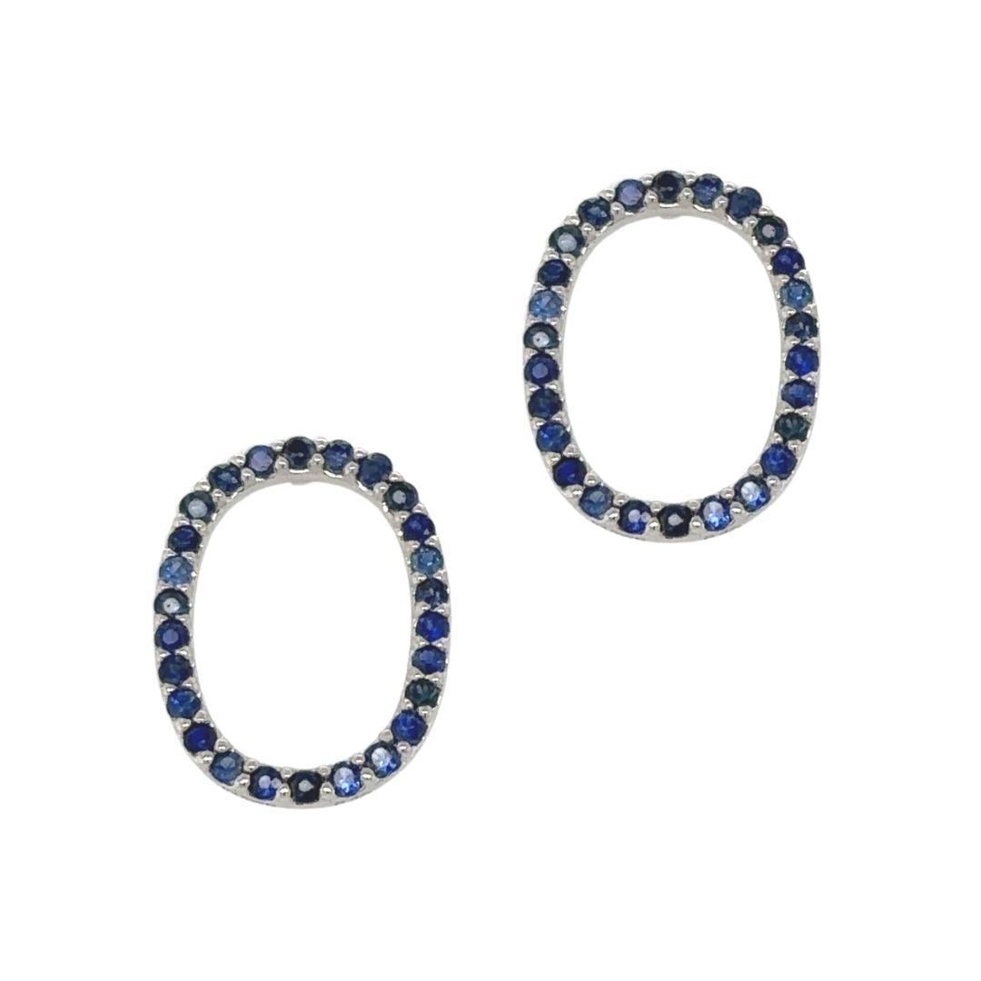 Oval Tennis Gold Blue Sapphire Earrings