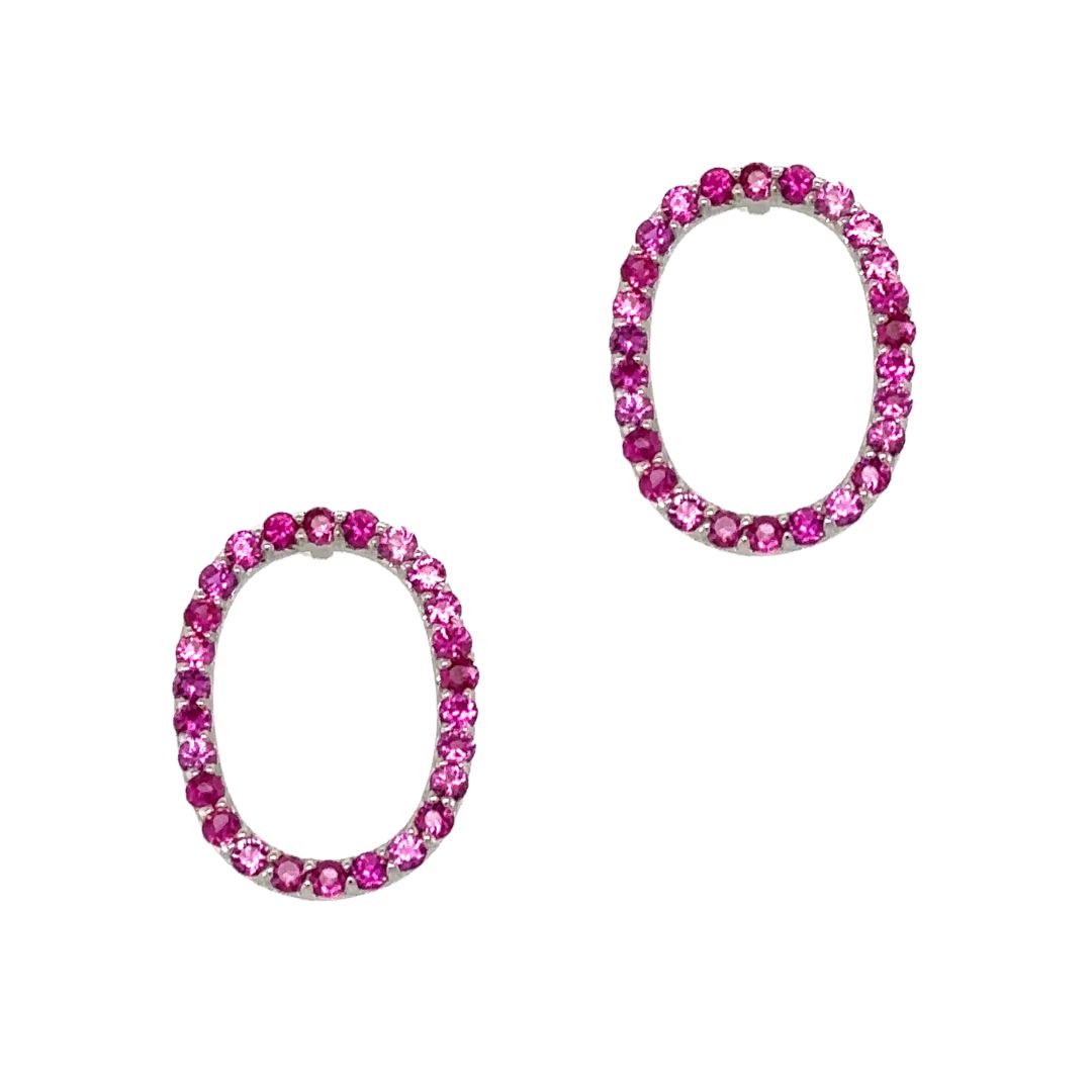 Oval Tennis Gold Pink Sapphire Earrings
