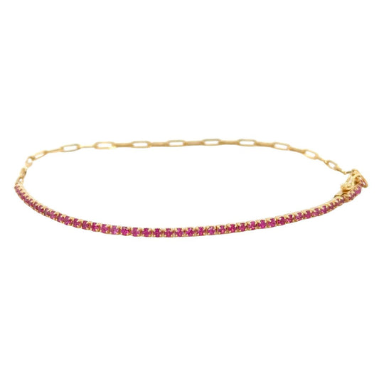 Pink Sapphire Paperclip Bracelet - 18k Yellow Gold with 0.81 ct Pink Sapphire. An exquisite fusion of classic charm and contemporary allure.