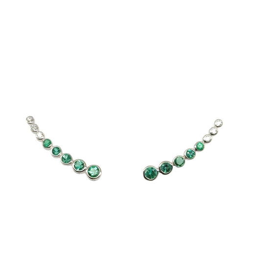 Tennis Climber Earrings - 18k White Gold with Emeralds and Diamonds